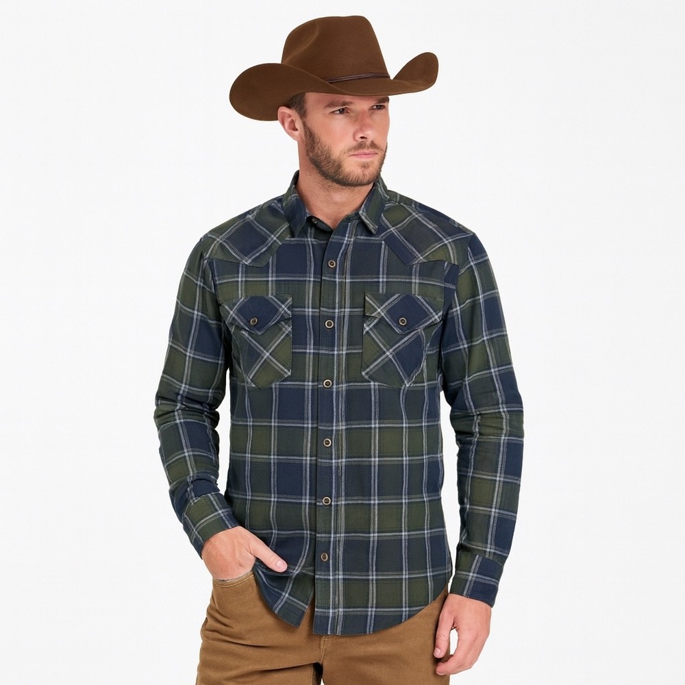 Wrangler Shirt Mens Small Flannel Green Blue Plaid Button Western Flex Shacket: